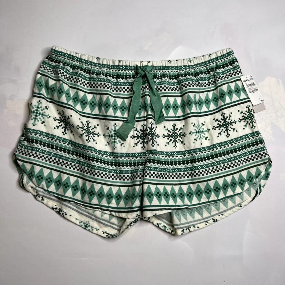 NWT BP Green Menthol Geo Fairisle Flannel Tie Waist Sleep Shorts L